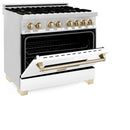 ZLINE Autograph Edition 2-Piece Appliance Package - 36-Inch Dual Fuel Range & Wall Mounted Range Hood in Stainless Steel and White Door with Gold Trim (2AKP-RAWMRH36-G)