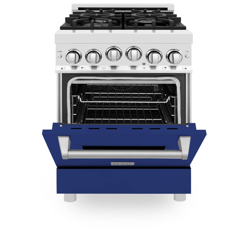 ZLINE 24-Inch 2.8 cu. ft. Range with Gas Stove and Gas Oven in Stainless Steel and Blue Gloss Door (RG-BG-24)