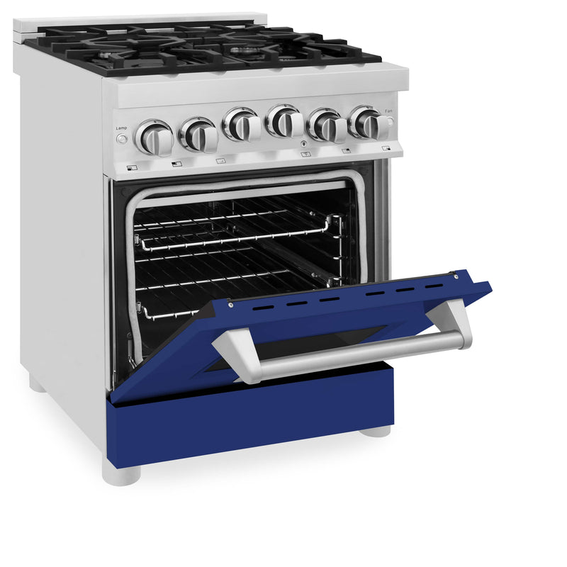 ZLINE 24-Inch 2.8 cu. ft. Range with Gas Stove and Gas Oven in Stainless Steel and Blue Gloss Door (RG-BG-24)