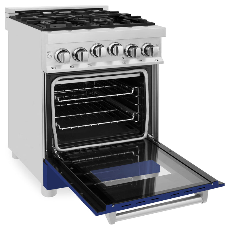 ZLINE 24-Inch 2.8 cu. ft. Range with Gas Stove and Gas Oven in Stainless Steel and Blue Gloss Door (RG-BG-24)