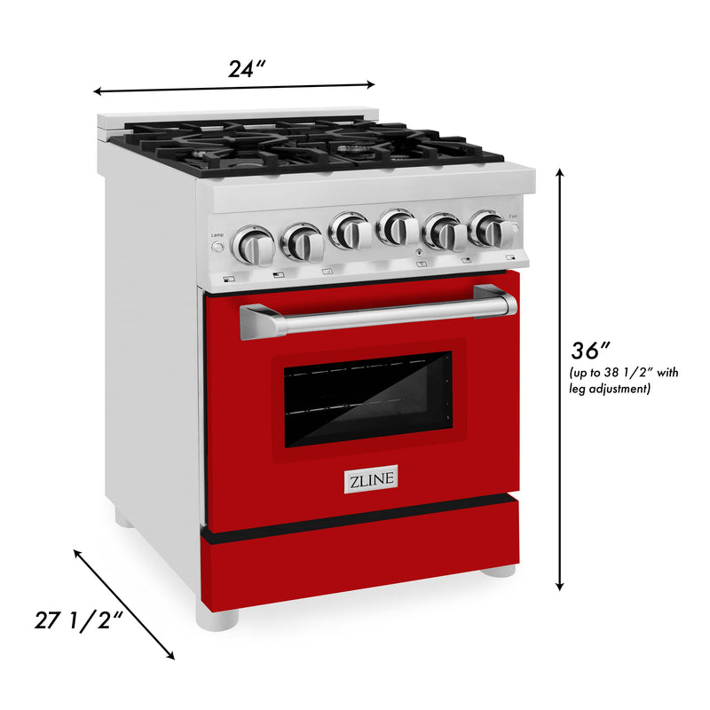 ZLINE 24-Inch Professional Gas on Gas Range in Stainless Steel with Red Matte Door (RG-RM-24)