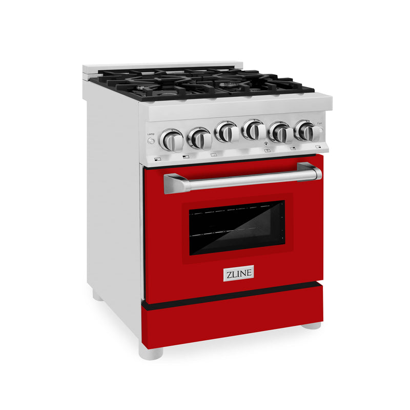 ZLINE 24-Inch Professional Gas on Gas Range in Stainless Steel with Red Matte Door (RG-RM-24)