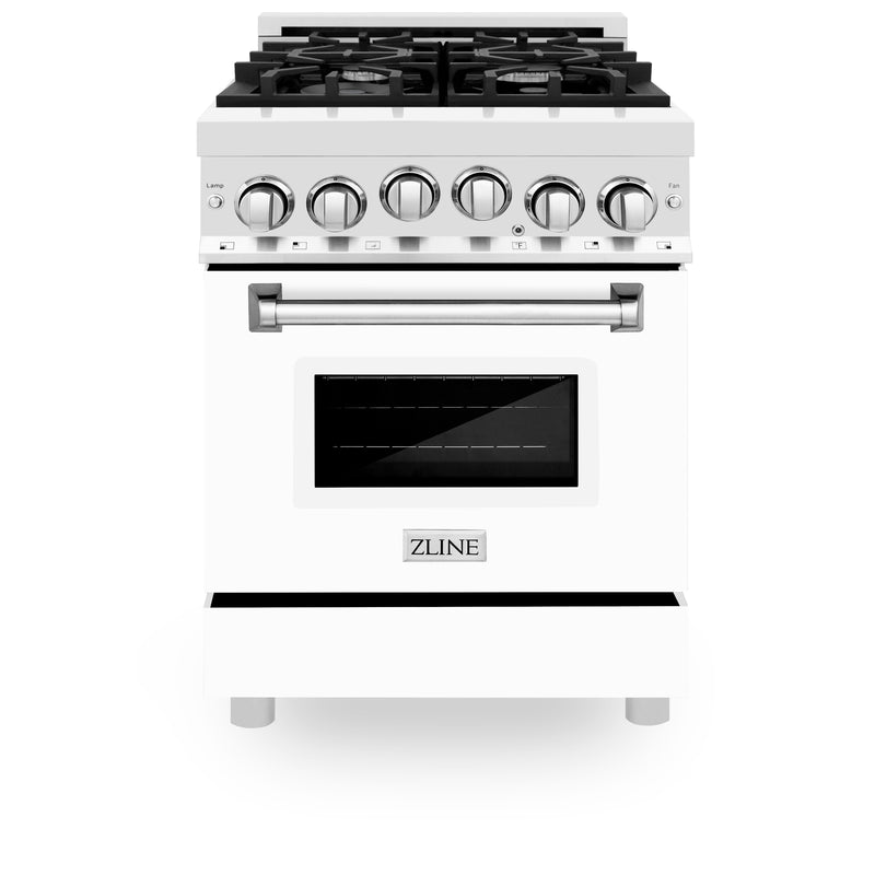 ZLINE 24-Inch Gas Range with 2.8 cu. ft. Gas Oven and Gas Cooktop with Griddle and White Matte Door in Stainless Steel (RG-WM-GR-24)