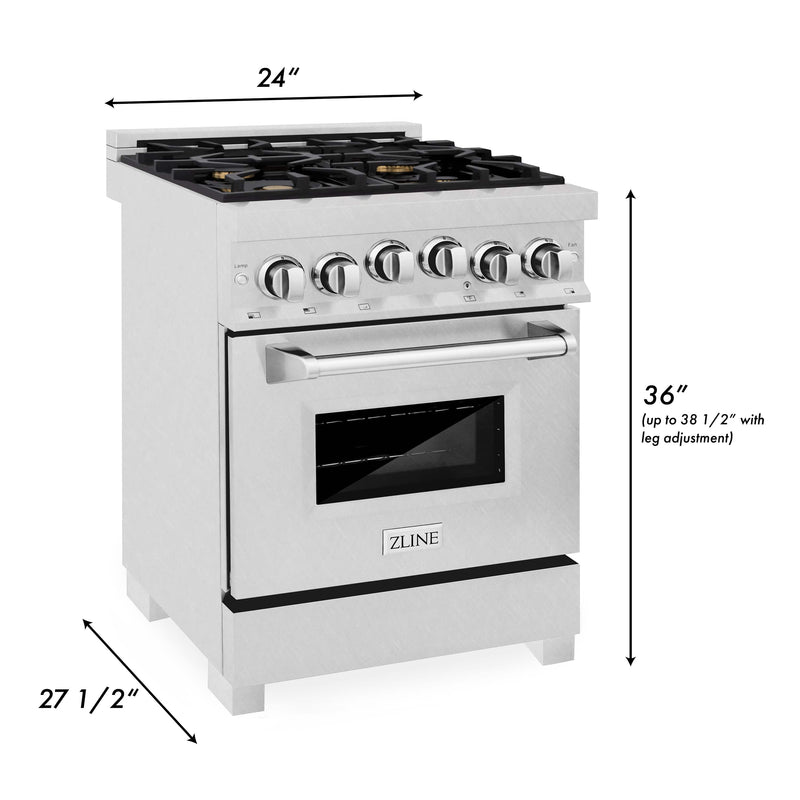 ZLINE 24-Inch 2.8 cu. ft. Range with Gas Stove and Gas Oven in DuraSnow Stainless Steel with Brass Burners (RGS-SN-BR-24)