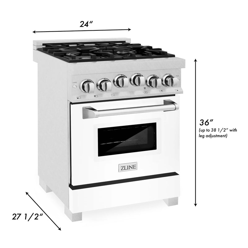 ZLINE 24-Inch 2.8 cu. ft. Range with Gas Stove and Gas Oven in DuraSnow Stainless Steel and White Matte Door (RGS-WM-24)