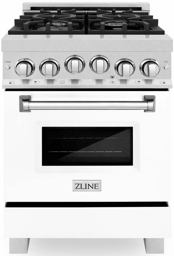 ZLINE 24-Inch 2.8 cu. ft. Range with Gas Stove and Gas Oven in DuraSnow Stainless Steel and White Matte Door (RGS-WM-24)