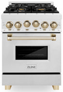 ZLINE Legacy Series Autograph Edition 24-inch Dual Fuel Range with Gas Stove and 2.8 Cu. Ft. Electric Oven in Fingerprint Resistant Satin Stainless Steel with Gold Accents (RASZ-SN-24-G)