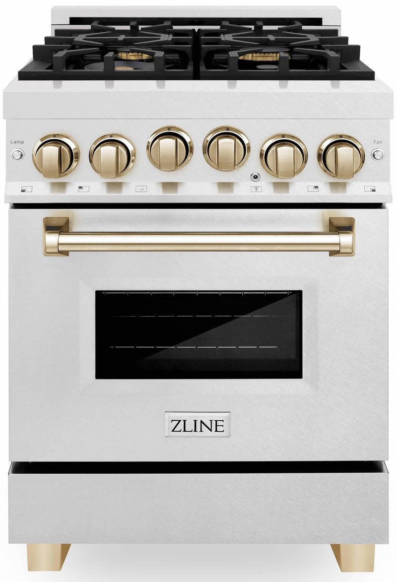 ZLINE 24-Inch Autograph Edition Range with Gas Stove and Gas Oven 2.8 cu. ft. in DuraSnow® Stainless Steel with Gold Accents (RGSZ-SN-24-G)