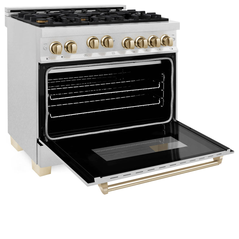 ZLINE Autograph Edition 36-Inch 4.6 cu. ft. Range with Gas Stove and Gas Oven in DuraSnow® Stainless Steel with Gold Accents (RGSZ-SN-36-G)
