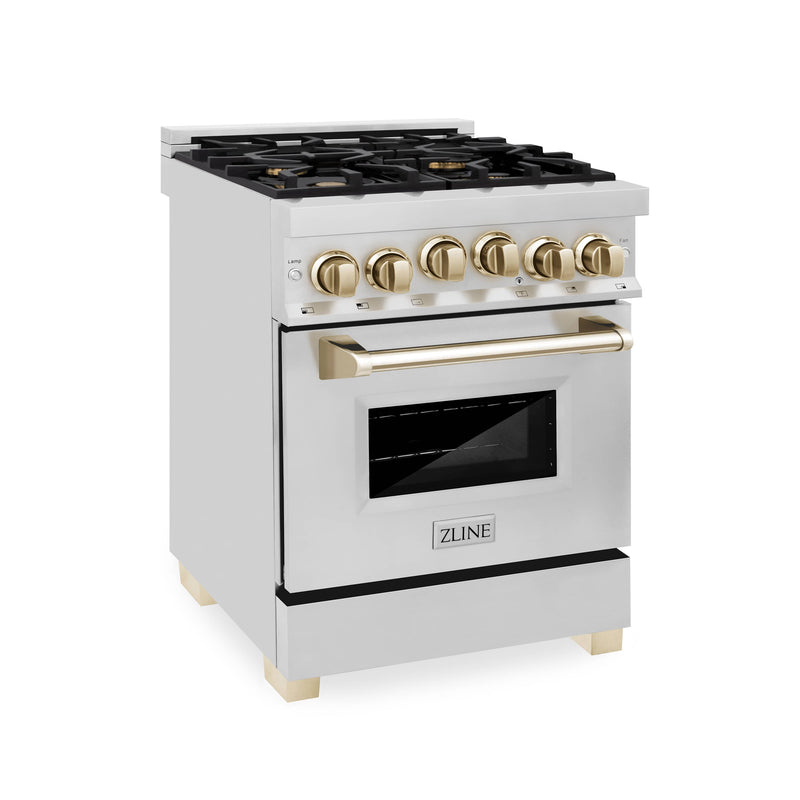 ZLINE Autograph Edition 24-Inch 2.8 cu. ft. Range with Gas Stove and Gas Oven in Stainless Steel with Gold Accents (RGZ-24-G)