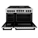 ZLINE Autograph Edition 4-Piece Appliance Package - 48-Inch Gas Range, Refrigerator, Wall Mounted Range Hood, & 24-Inch Tall Tub Dishwasher in Stainless Steel with Matte Black Trim (4AKPR-SGRRHDWM48-MB)