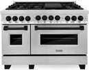 ZLINE Autograph Edition 4-Piece Appliance Package - 48-Inch Gas Range, Refrigerator, Wall Mounted Range Hood, & 24-Inch Tall Tub Dishwasher in Stainless Steel with Matte Black Trim (4AKPR-SGRRHDWM48-MB)