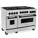 ZLINE Autograph Edition 4-Piece Appliance Package - 48-Inch Gas Range, Refrigerator, Wall Mounted Range Hood, & 24-Inch Tall Tub Dishwasher in Stainless Steel with Matte Black Trim (4AKPR-SGRRHDWM48-MB)