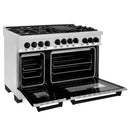 ZLINE Autograph Edition 4-Piece Appliance Package - 48-Inch Gas Range, Refrigerator, Wall Mounted Range Hood, & 24-Inch Tall Tub Dishwasher in Stainless Steel with Matte Black Trim (4AKPR-SGRRHDWM48-MB)