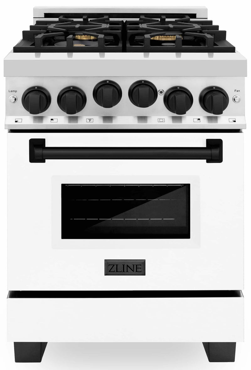 ZLINE Autograph Edition 24-Inch 2.8 cu. ft. Range with Gas Stove and Gas Oven in Stainless Steel with White Matte Door and Matte Black Accents (RGZ-WM-24-MB)