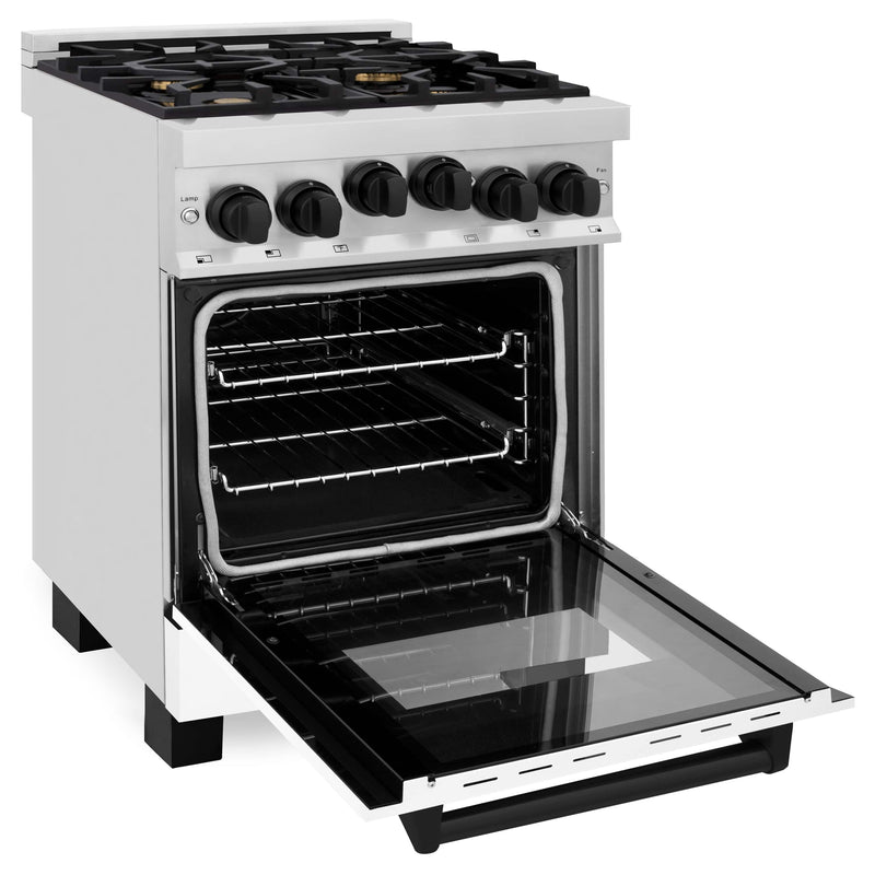 ZLINE Autograph Edition 24-Inch 2.8 cu. ft. Range with Gas Stove and Gas Oven in Stainless Steel with White Matte Door and Matte Black Accents (RGZ-WM-24-MB)