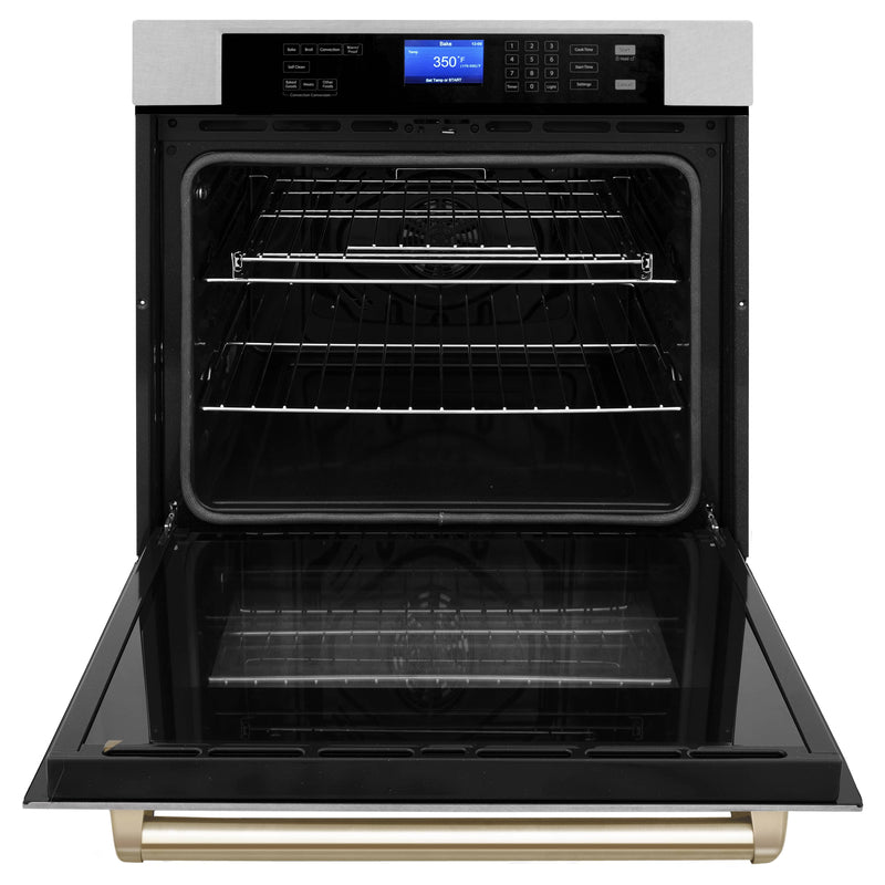 ZLINE 30-Inch Autograph Edition Single Wall Oven with Self Clean and True Convection in Fingerprint Resistant Stainless Steel and Gold (AWSSZ-30-G)