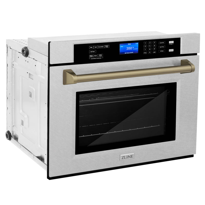 ZLINE 30-Inch Autograph Edition Single Wall Oven with Self Clean and True Convection in Fingerprint Resistant Stainless Steel and Champagne Bronze (AWSSZ-30-CB)