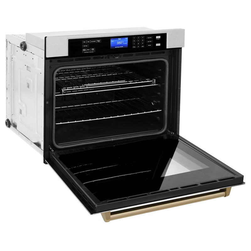 ZLINE 30-Inch Autograph Edition Single Wall Oven with Self Clean and True Convection in Fingerprint Resistant Stainless Steel and Champagne Bronze (AWSSZ-30-CB)