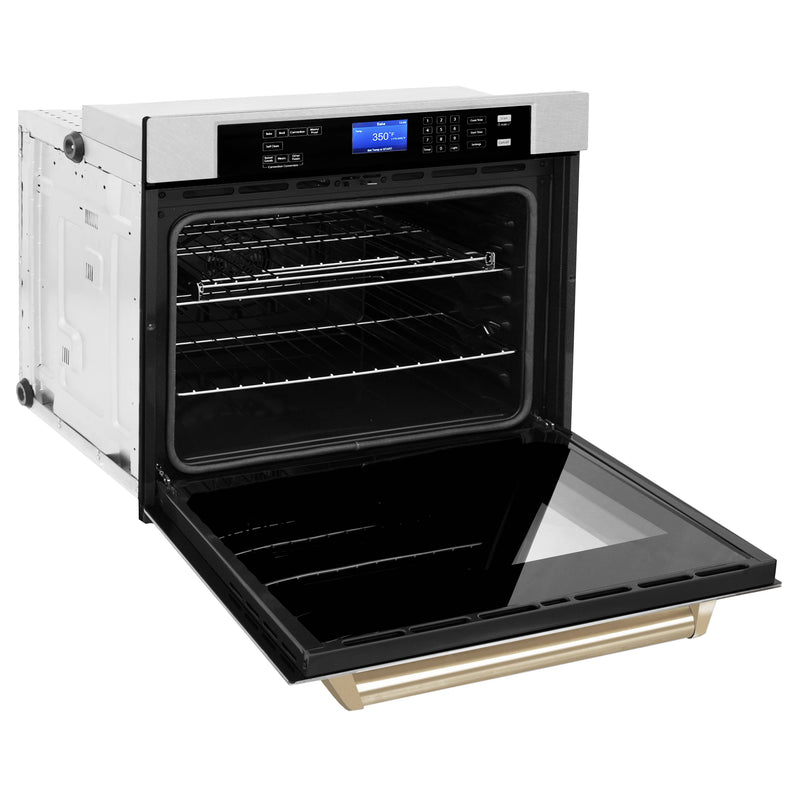 ZLINE 30-Inch Autograph Edition Single Wall Oven with Self Clean and True Convection in Fingerprint Resistant Stainless Steel and Gold (AWSSZ-30-G)