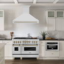 ZLINE Autograph Edition 3-Piece Appliance Package - 48-Inch Dual Fuel Range, Wall Mounted Range Hood, & 24-Inch Tall Tub Dishwasher in Stainless Steel with Champagne Bronze Trim (3AKP-RARHDWM48-CB)