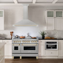 ZLINE 48-Inch Autograph Edition Wall Mounted Range Hood in Satin Stainless Steel with Gold Handle (KB4SNZ-48-G)