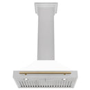 ZLINE 30-Inch Autograph Edition Wall Mounted Range Hood in Satin Stainless Steel with White Matte Shell and Champagne Bronze Handle (KB4SNZ-WM30-CB)