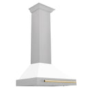 ZLINE 30-Inch Autograph Edition Wall Mounted Range Hood in Satin Stainless Steel with White Matte Shell and Gold Handle (KB4SNZ-WM30-G)
