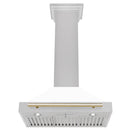 ZLINE 30-Inch Autograph Edition Wall Mounted Range Hood in Satin Stainless Steel with White Matte Shell and Gold Handle (KB4SNZ-WM30-G)