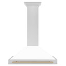 ZLINE 36-Inch Autograph Edition Wall Mounted Range Hood in Satin Stainless Steel with White Matte Shell and Gold Handle (KB4SNZ-WM36-G)