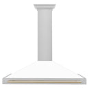 ZLINE 48-Inch Autograph Edition Wall Mounted Range Hood in Satin Stainless Steel with White Matte Shell and Gold Handle (KB4SNZ-WM48-G)