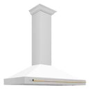 ZLINE 48-Inch Autograph Edition Wall Mounted Range Hood in Satin Stainless Steel with White Matte Shell and Gold Handle (KB4SNZ-WM48-G)