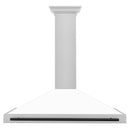 ZLINE 48-Inch Autograph Edition Wall Mounted Range Hood in Satin Stainless Steel with White Matte Shell and Matte Black Handle (KB4SNZ-WM48-MB)
