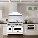 ZLINE 48-Inch Autograph Edition Wall Mounted Range Hood in Satin Stainless Steel with White Matte Shell and Matte Black Handle (KB4SNZ-WM48-MB)