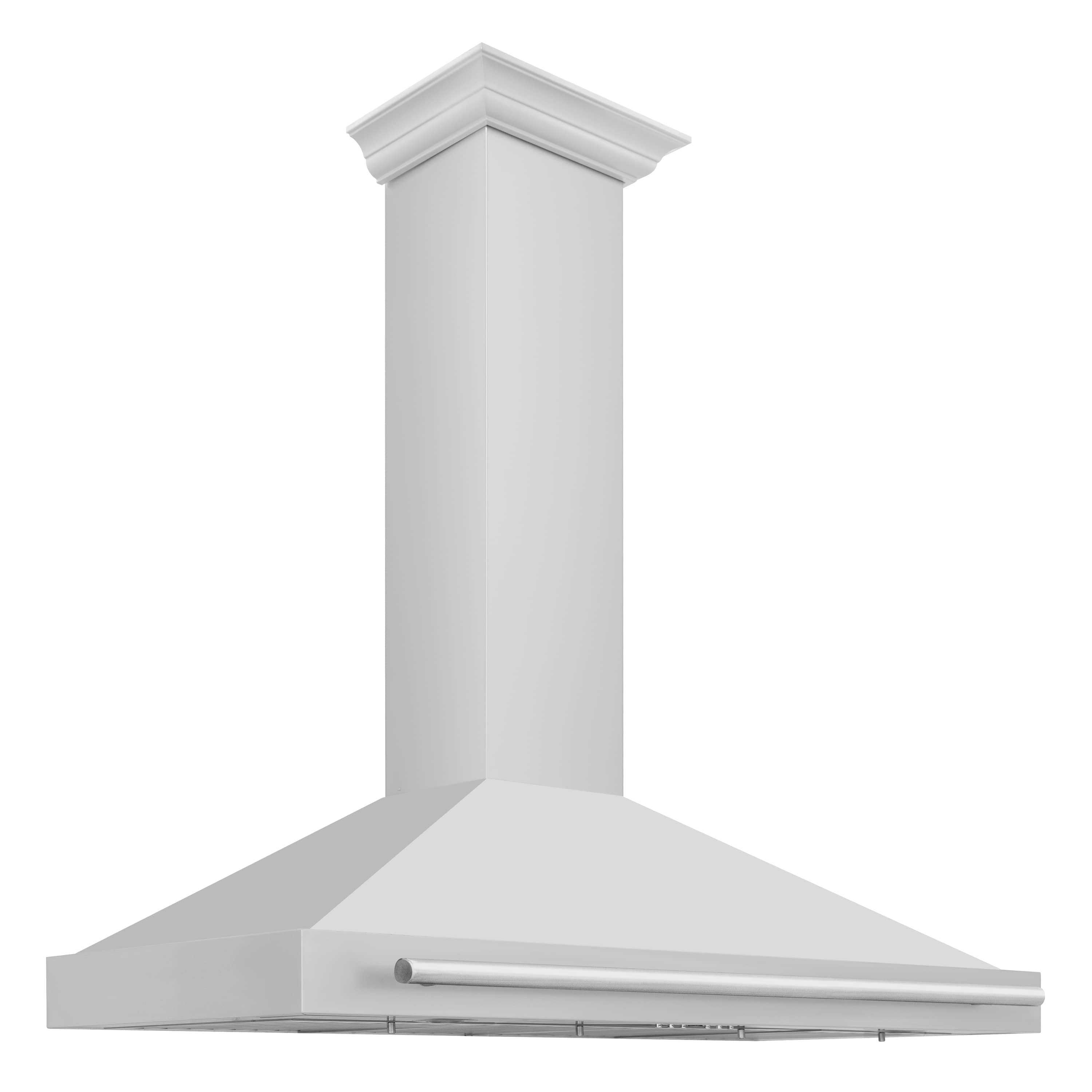 Stainless steel wall range hood with chimney column and flat underside vent panel