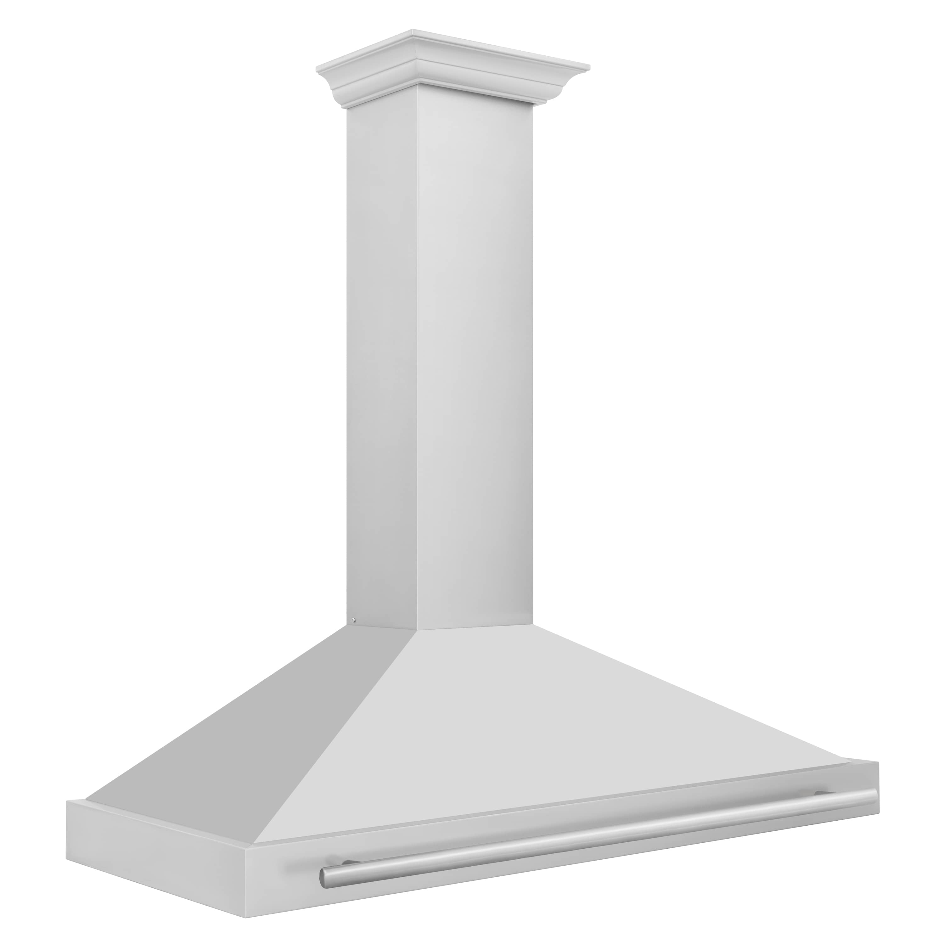Stainless steel range hood with recessed chimney top and front canopy control bar