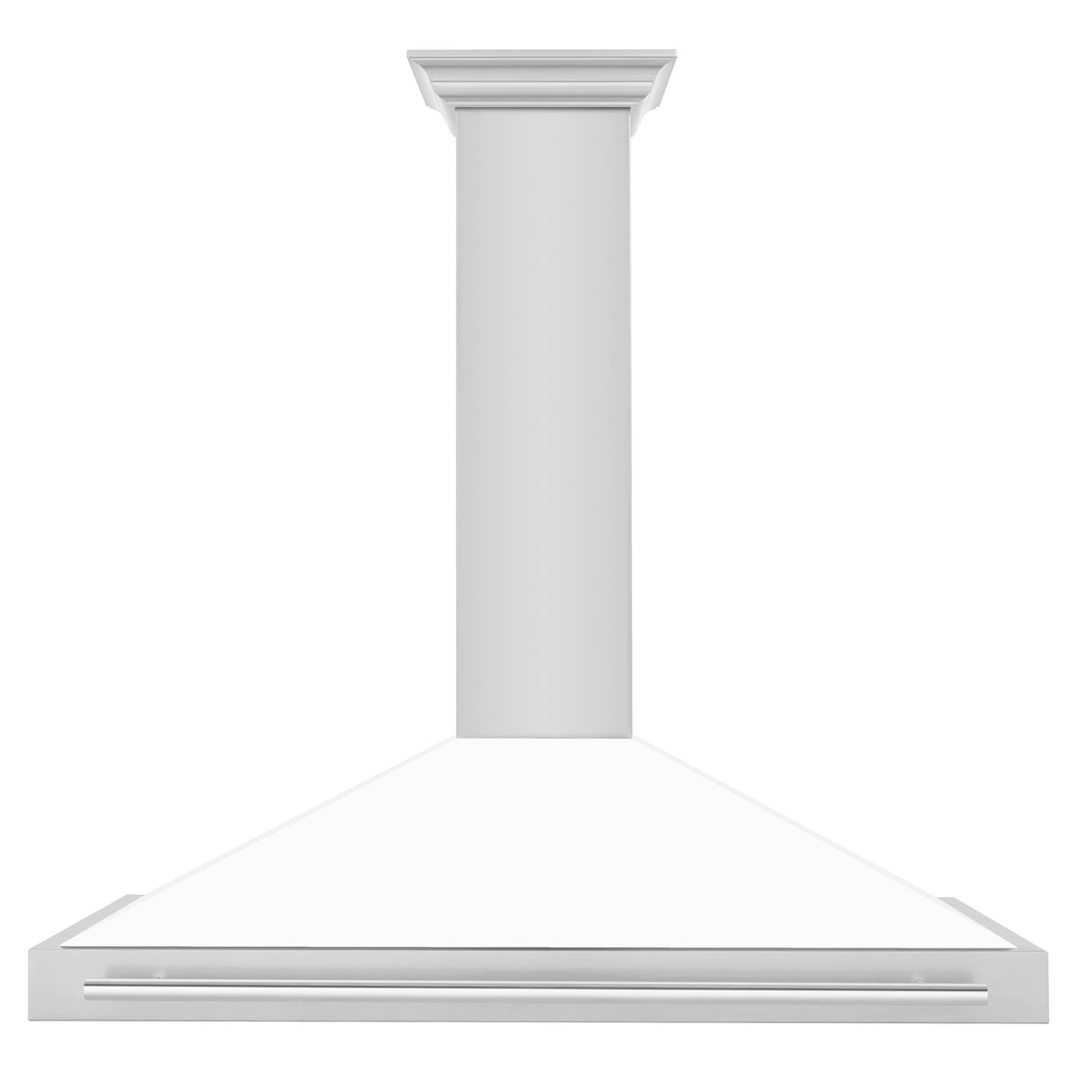 White matte wall chimney range hood with stainless steel horizontal vent