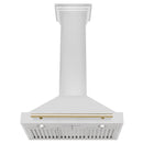 ZLINE Autograph Edition 4-Piece Appliance Package - 30-Inch Gas Range, Refrigerator with Water Dispenser, Wall Mounted Range Hood, & 24-Inch Tall Tub Dishwasher in Stainless Steel with Champagne Bronze Trim (4AKPR-SGRRHDWM30-CB)