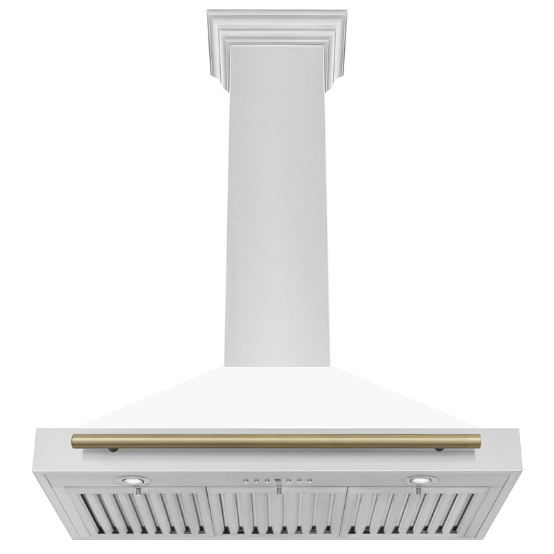 ZLINE 36-Inch Autograph Edition Wall Mounted Range Hood in Stainless Steel with White Matte Shell and Champagne Bronze Accents (KB4STZ-WM36-CB)