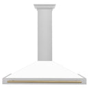 ZLINE 48-Inch Autograph Edition Wall Mounted Range Hood in Satin Stainless Steel with White Matte Shell and Champagne Bronze Handle (KB4SNZ-WM48-CB)