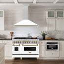 ZLINE 48-Inch Autograph Edition Wall Mounted Range Hood in Satin Stainless Steel with White Matte Shell and Champagne Bronze Handle (KB4SNZ-WM48-CB)