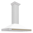 ZLINE 48-Inch Autograph Edition Wall Mounted Range Hood in Satin Stainless Steel with White Matte Shell and Champagne Bronze Handle (KB4SNZ-WM48-CB)
