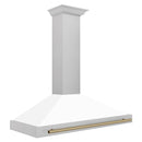 ZLINE 48-Inch Autograph Edition Wall Mounted Range Hood in Satin Stainless Steel with White Matte Shell and Champagne Bronze Handle (KB4SNZ-WM48-CB)