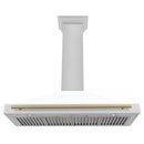 ZLINE 48-Inch Autograph Edition Wall Mounted Range Hood in Satin Stainless Steel with White Matte Shell and Champagne Bronze Handle (KB4SNZ-WM48-CB)