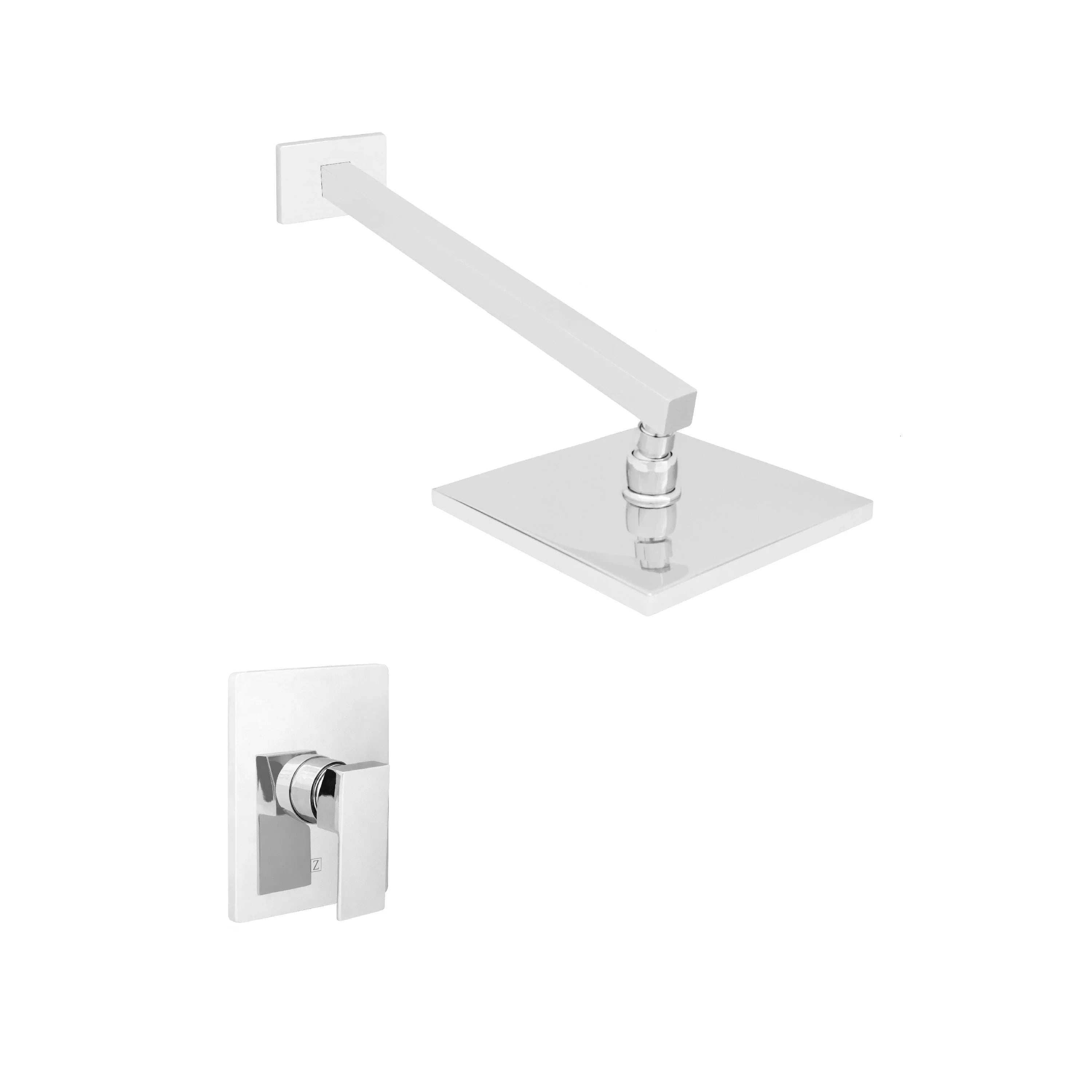 Chrome wall-mounted shower faucet with square trim plate and single lever handle