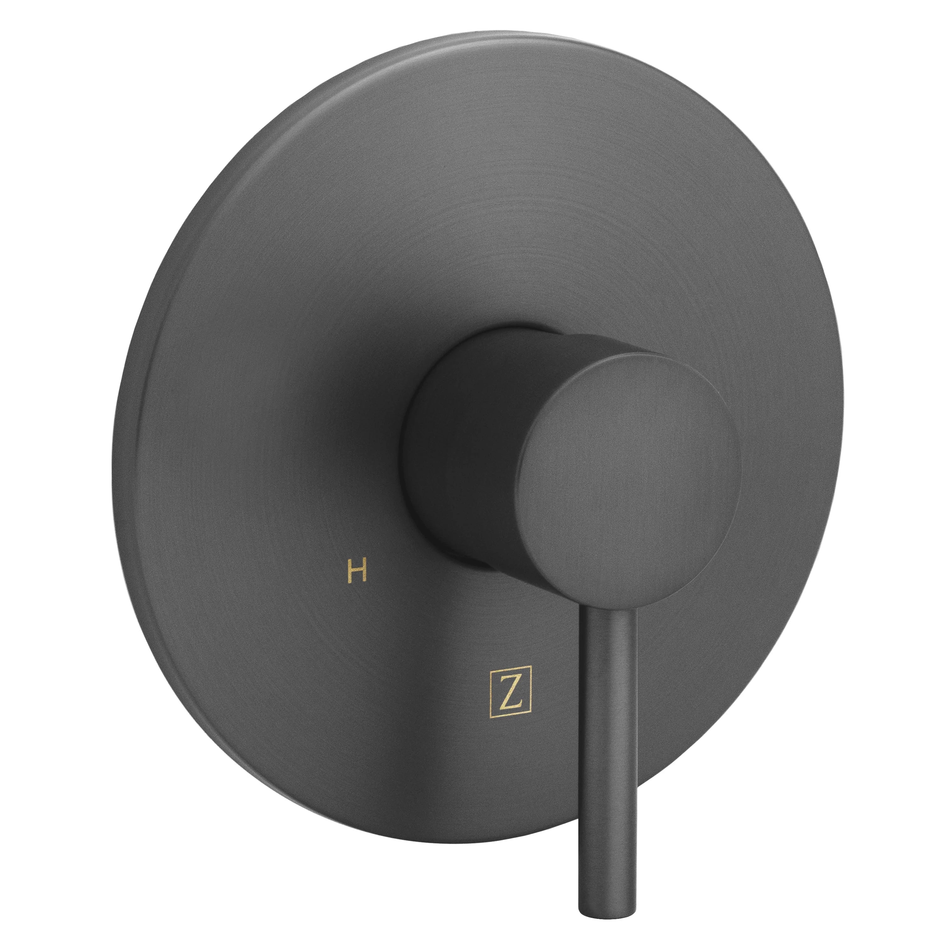 Gun metal shower faucet control with round escutcheon and lever handle