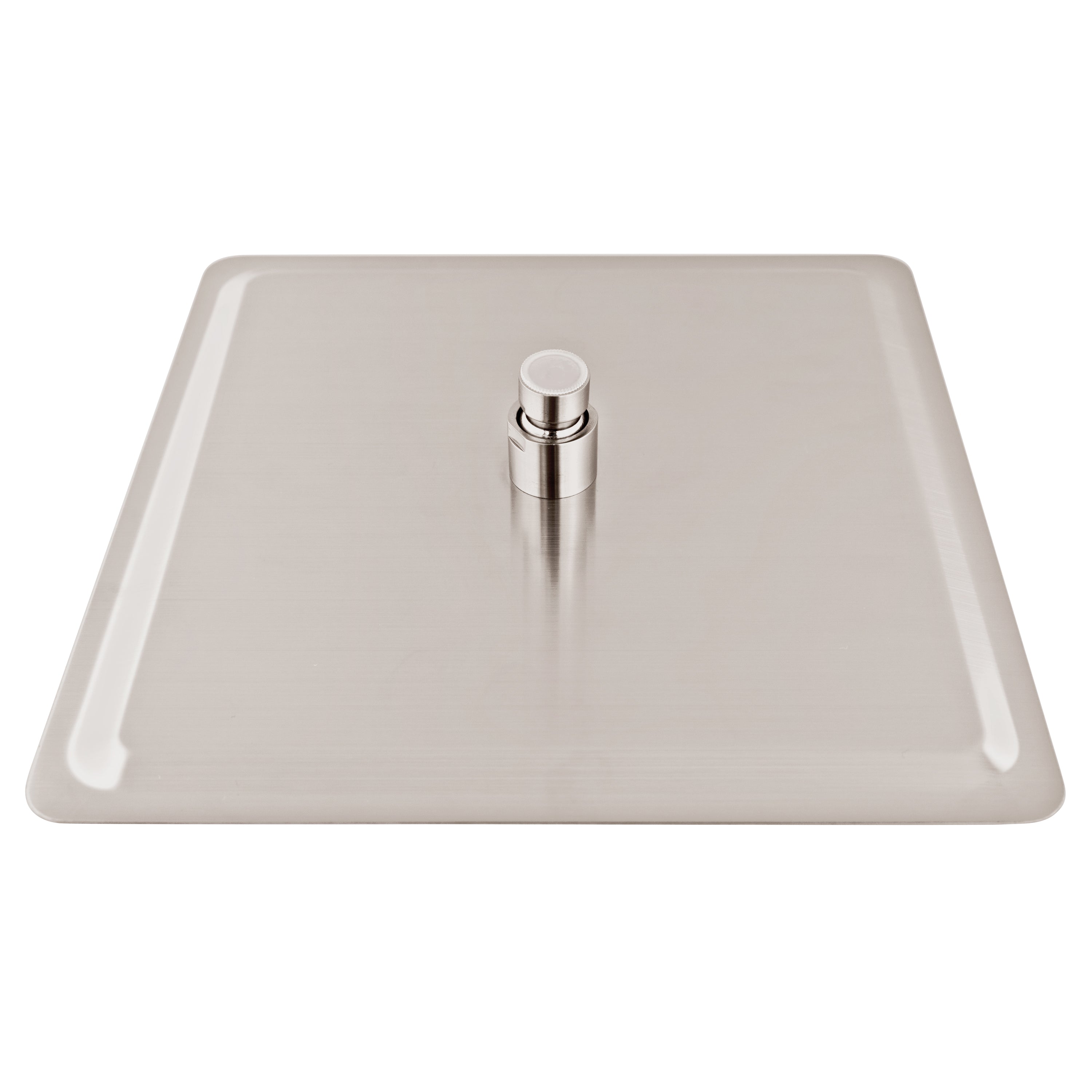 Brushed nickel square shower head with dual side supports and center fitting