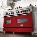 ZLINE 60-inch Legacy Series Dual Fuel Range with 9 Gas Burner Stove and 7.4 Cu. Ft. Electric Oven in Fingerprint Resistant Satin Stainless Steel and Red Gloss Doors (RAS-RG-60)