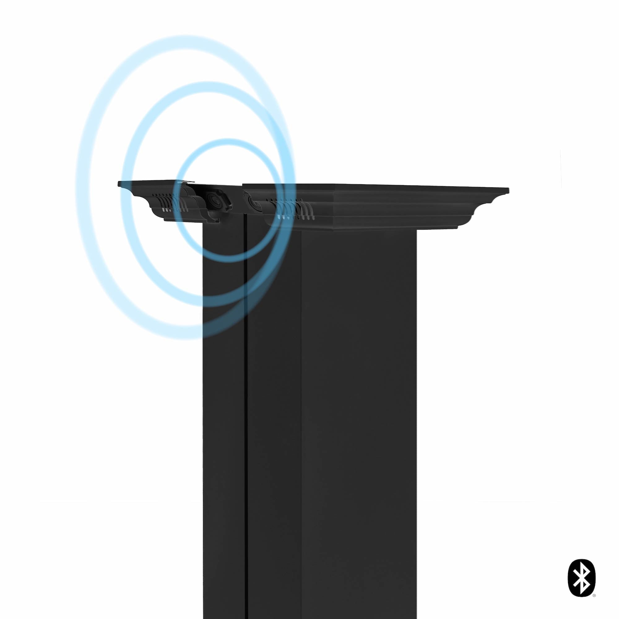 Black stainless crown molding with built-in speaker panel and Bluetooth icon