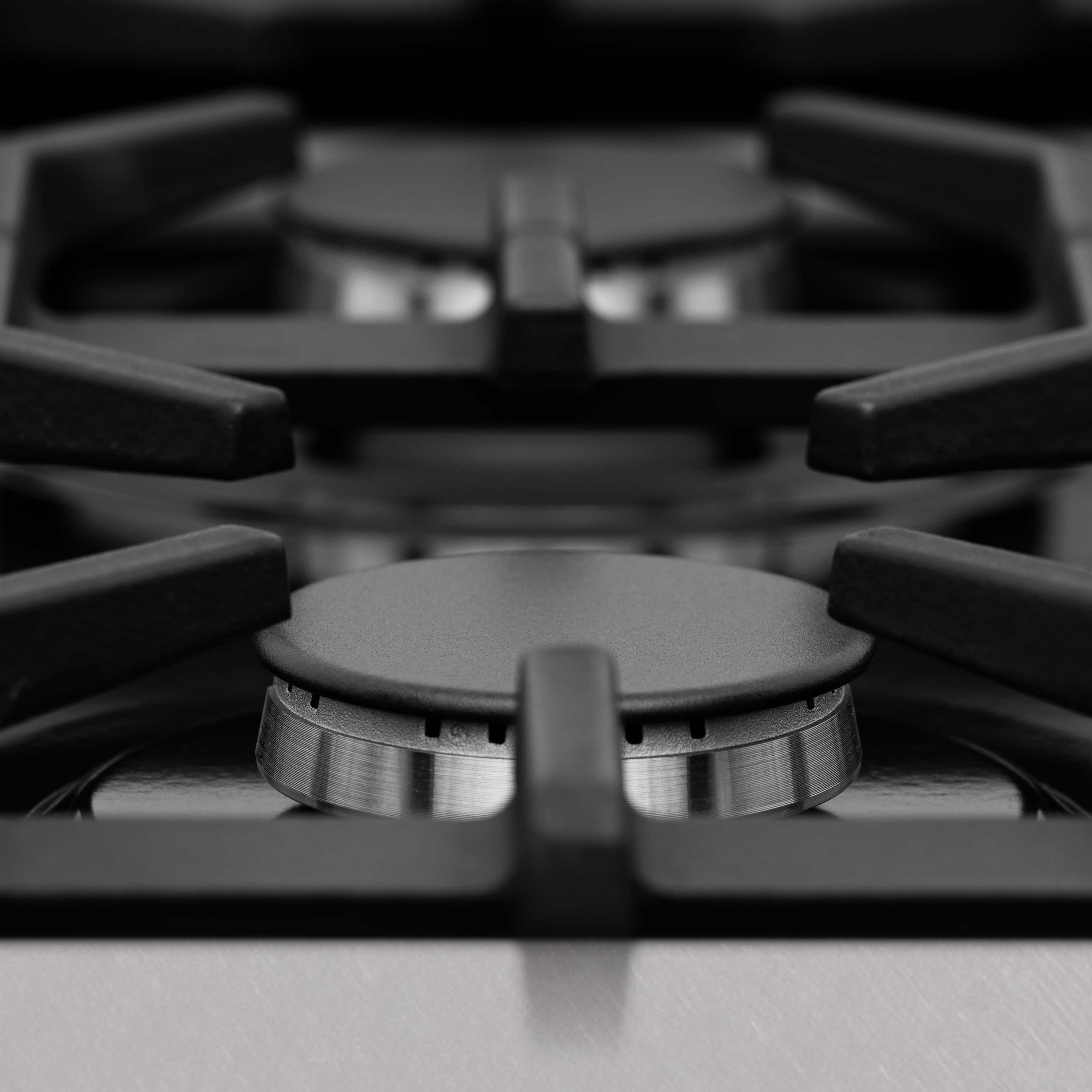 Dual fuel range burner with circular head and surrounding grate fingers